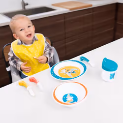 Badabulle Yummy sets pour les repas du nourrisson Bleu, Blanc, Jaune