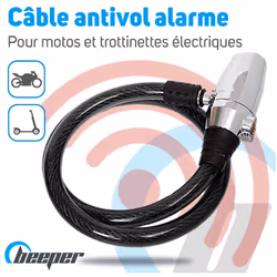 Un antivol câble avec alarme performant Notre antivol avec alarme de 80 cm est ultra résistant avec un diamètre de 20 mm d'ép ...