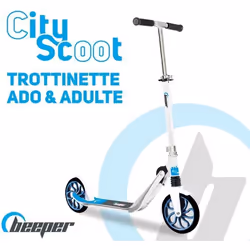 Trottinette mécanique - Adulte/Ados - Beeper City Scoot - Roues 8 - Suspension avant - Cadre Blanc - Sans frein guidon