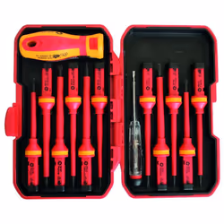 Leman - Coffret de 12 Embouts isolées spécial électricien Coffret avec 12 embouts isolés, 1 tournevis pour preuve, 1 tournevi ...