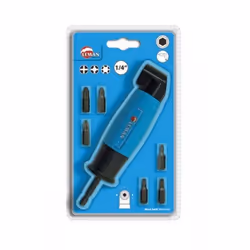 Renvoi d'angle  90°+ 6 embouts 25mm LEMAN 56007 - PH2, PZ1, PZ2, T15, T20, T25
