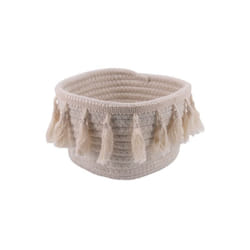 Sans Marque - Panier Boheme en coton, H.11 x L.16 x P.16 cm blanc