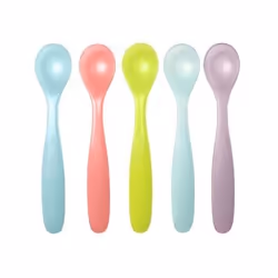Badabulle Lot de 5 cuillères souples 2ème âge, Cuillère pour enfants en bas âge, Multicolore, Polypropylène (PP), Élastomère ...