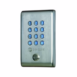 Clavier compact en applique inox rétro-éclairé.Dimensions (L x l x P) : 140 x 80 x 20 mm.2 relais.100 codes utilisateurs.Sign ...