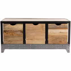Meuble de rangement industriel en bois manguier massif et métal noir 3 tiroirs L100 cm ATELIER