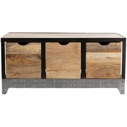 Meuble de rangement industriel en bois manguier massif et métal noir 3 tiroirs L100 cm ATELIER