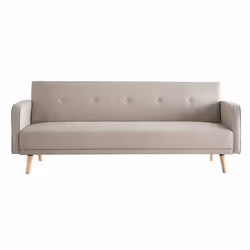 Canapé convertible scandinave 3 places en tissu beige et bois clair ULLA