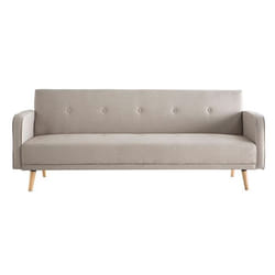 Canapé convertible scandinave 3 places en tissu beige et bois clair ULLA