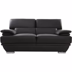 Canapé cuir noir et acier chromé avec têtières ajustables 2 places EWING
