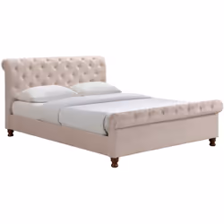 Lit 2 places 160x200 cm en tissu velours beige capitonné RILEY