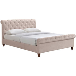Lit 2 places 160x200 cm en tissu velours beige capitonné RILEY