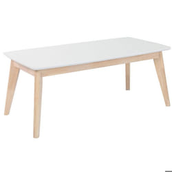 Table basse rectangulaire scandinave blanc et bois clair massif L105 cm LEENA