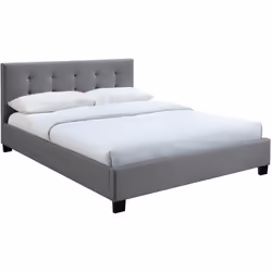 Lit 2 places 160x200 cm en tissu gris capitonné MARQUISE