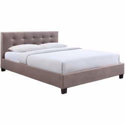 Lit 2 places 160x200 cm en tissu camel capitonné MARQUISE