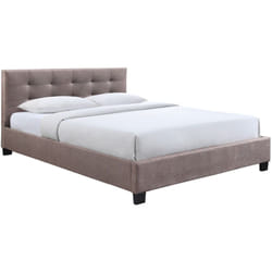 Lit 2 places 160x200 cm en tissu camel capitonné MARQUISE