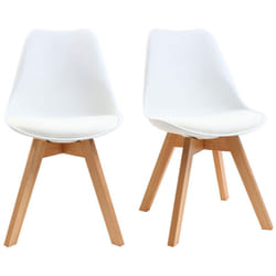 Chaises design blanc et bois clair massif (lot de 2) PAULINE