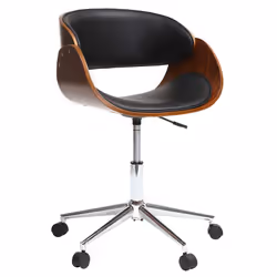 Chaise de bureau à roulettes design noir, bois foncé noyer et acier chromé  BENT