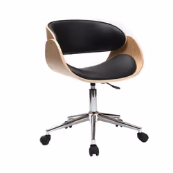Chaise de bureau à roulettes design noir, bois clair et acier chromé BENT