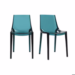 Chaises design empilables bleu pétrole transparent intérieur - extérieur (lot de 2) YZEL