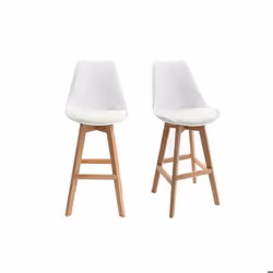 Tabourets de bar design blanc et bois H65 cm (lot de 2) PAULINE