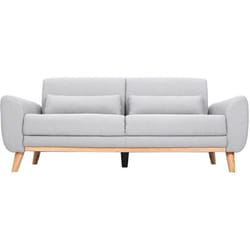 Canapé scandinave 3 places en tissu gris clair et bois clair EKTOR
