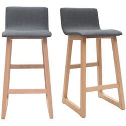 Tabourets de bar design bois clair et tissu gris 65 cm (lot de 2) OSAKA