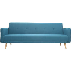 Canapé convertible scandinave 3 places en tissu bleu et bois clair ULLA