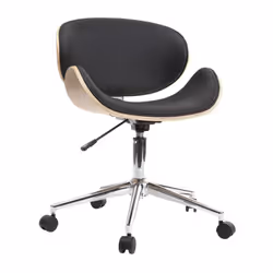 Chaise de bureau à roulettes design noir, bois clair et acier chromé WALNUT