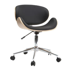 Chaise de bureau à roulettes design noir, bois clair et acier chromé WALNUT