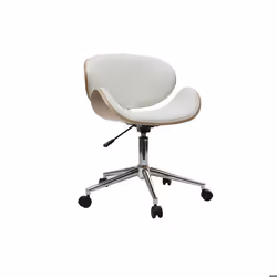 Chaise de bureau à roulettes design blanc, bois clair et acier chromé WALNUT