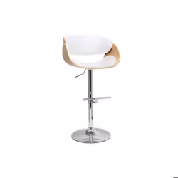 Tabouret de bar design réglable blanc et bois clair BENT