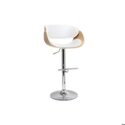 Tabouret de bar design réglable blanc et bois clair BENT