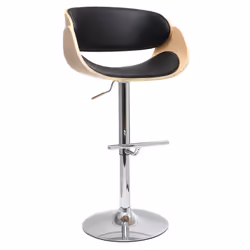 Tabouret de bar design réglable noir et bois clair BENT