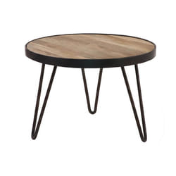 Miliboo - Table basse ronde industrielle bois manguier massif et métal noir D50 cm ATELIER