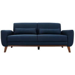 Canapé 3 places en tissu bleu foncé et bois foncé EKTOR