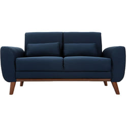 Canapé 2 places en tissu bleu foncé et bois foncé ektor