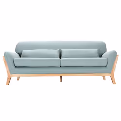 Canapé scandinave 3 places en tissu vert lagon et bois clair YOKO