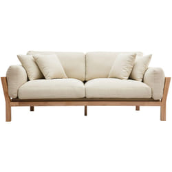 Canapé scandinave déhoussable 3 places en tissu blanc crème et bois clair kyo