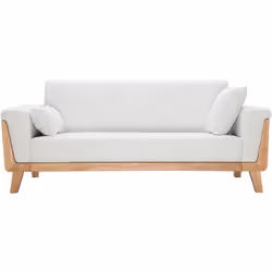 Canapé scandinave 3 places en tissu effet velours blanc cassé et bois clair FJORD