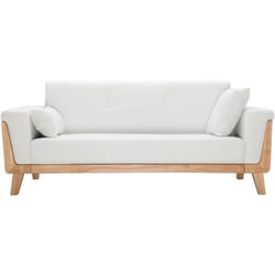 Canapé scandinave 3 places en tissu effet velours blanc cassé et bois clair FJORD