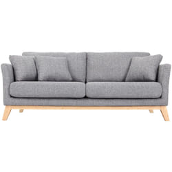 Canapé scandinave déhoussable 3 places en tissu gris clair et bois clair oslo
