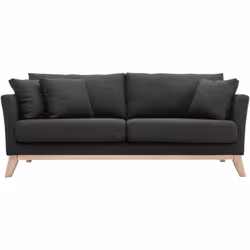 Canapé scandinave déhoussable 3 places en tissu gris foncé et bois clair OSLO