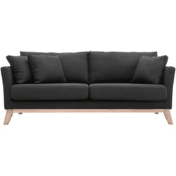 Canapé scandinave déhoussable 3 places en tissu gris foncé et bois clair OSLO