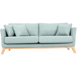 Canapé scandinave déhoussable 3 places en tissu vert lagon et bois clair oslo