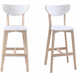 Tabourets de bar scandinaves blanc et bois 75 cm (lot de 2) LEENA