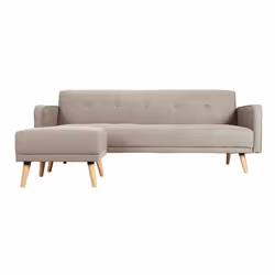 Canapé convertible scandinave 3 places avec repose-pieds en tissu beige et bois clair ULLA