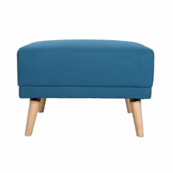 Pouf repose-pieds scandinave en tissu bleu canard et bois clair ULLA