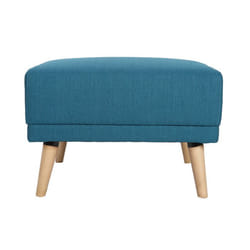 Pouf repose-pieds scandinave en tissu bleu canard et bois clair ULLA