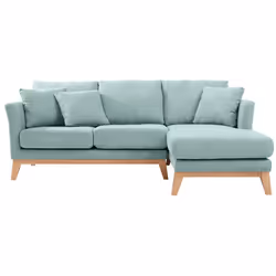Miliboo - Canapé dangle droit déhoussable scandinave 4 places en tissu vert lagon et bois clair OSLO