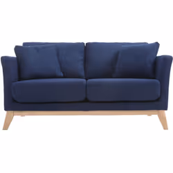 Canapé scandinave déhoussable 2 places en tissu bleu foncé et bois clair OSLO